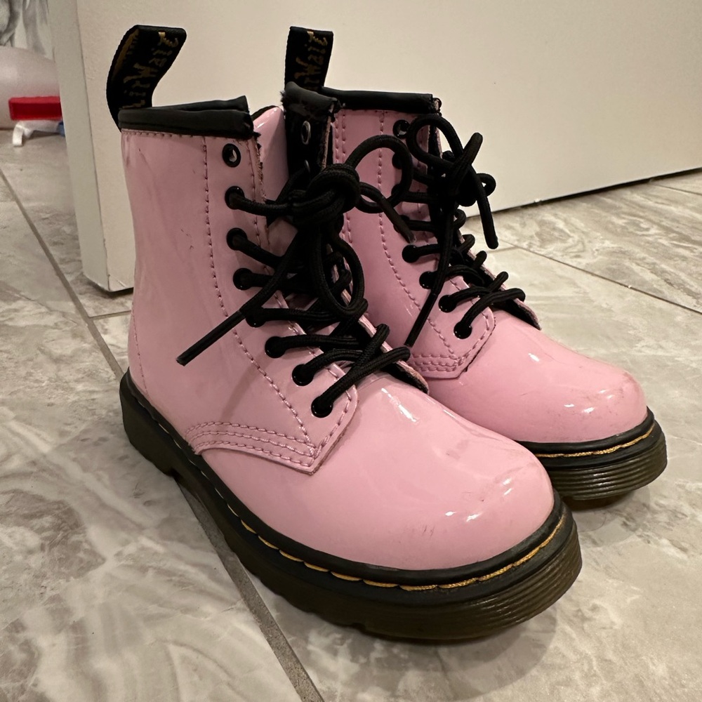 Pink patent leather toddler boots